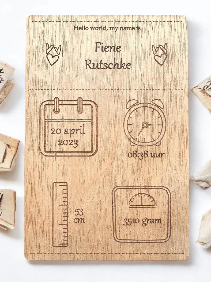 Geboortebordje hout - Laserboertje