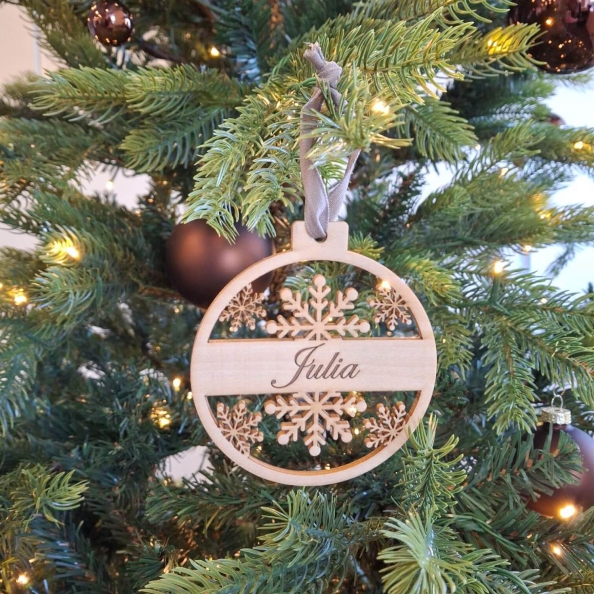 Houten kerstbal gepersonaliseerd met naam - Laserboertje