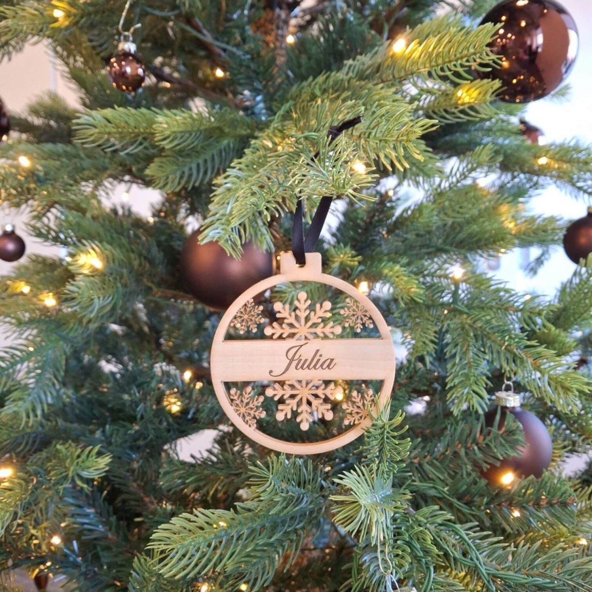 Houten kerstbal gepersonaliseerd met naam - Laserboertje