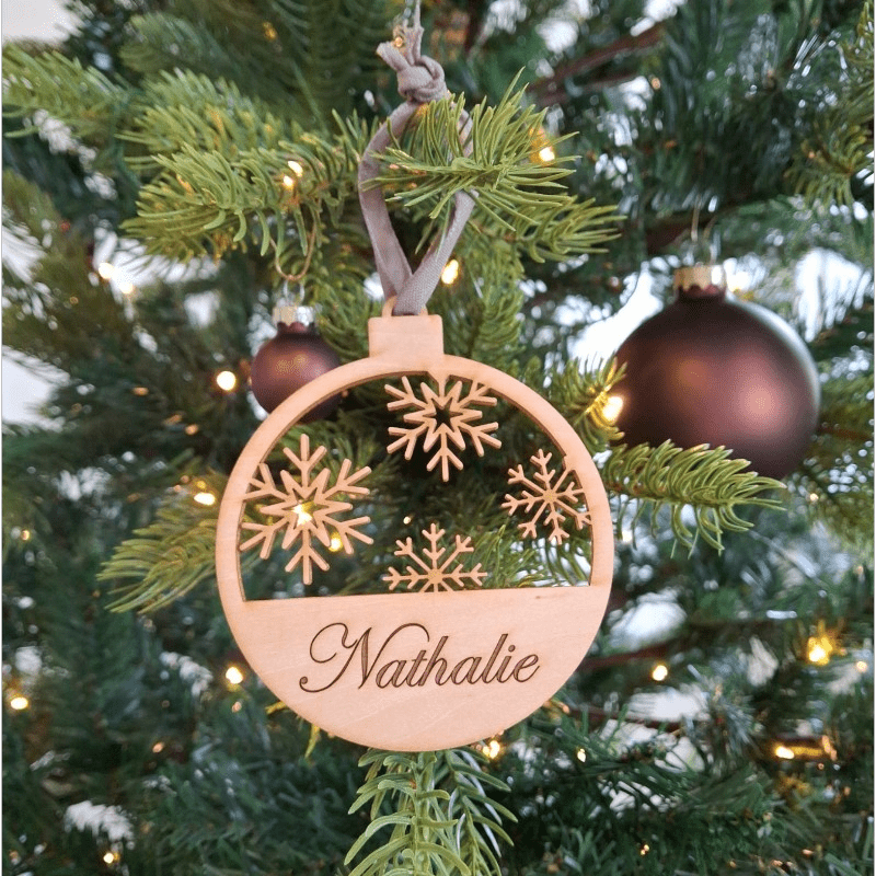Houten kerstbal gepersonaliseerd met naam - Laserboertje