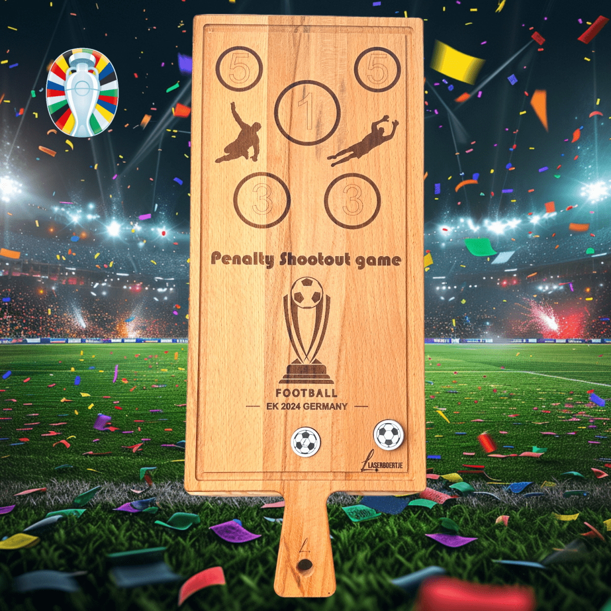 Penalty Shootout bordspel en serveerplank - EK 2024 editie - hout - Laserboertje