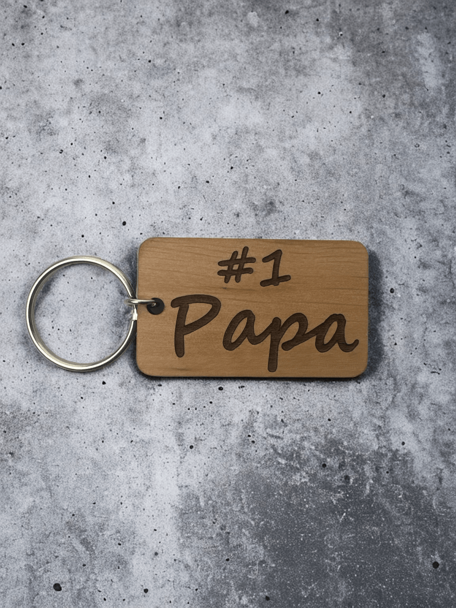 #1 Papa sleutelhanger houtlook of plexiglas - Laserboertje