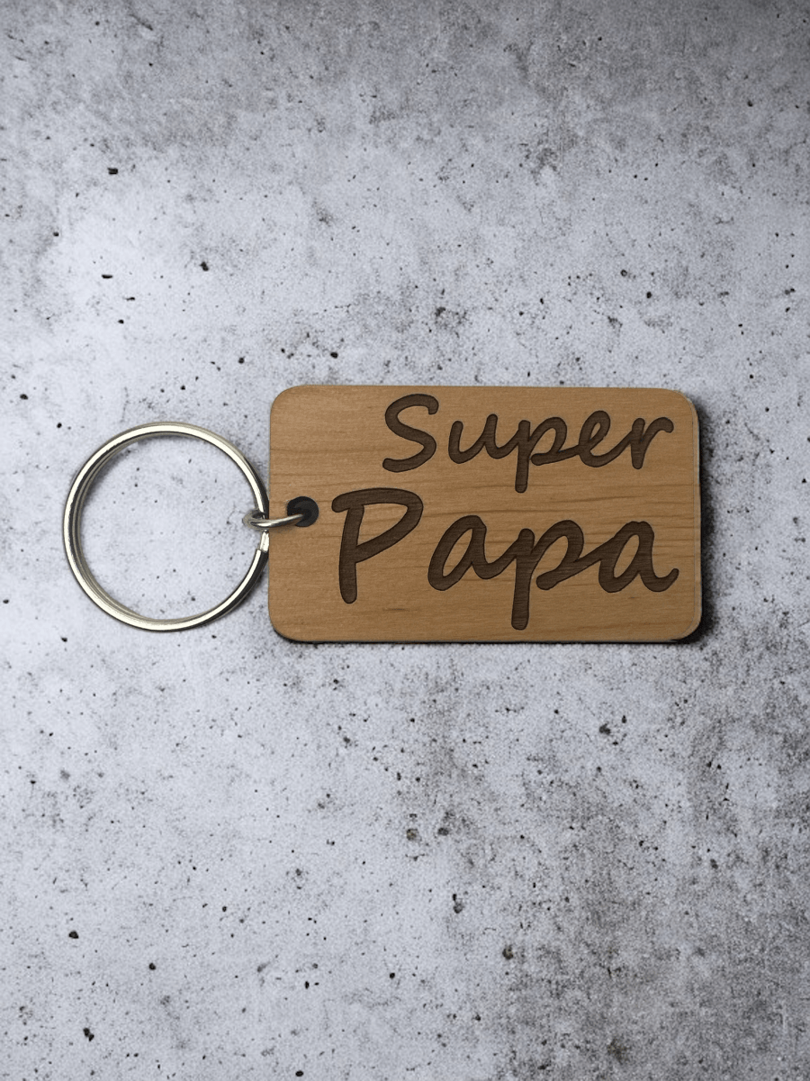 Super papa sleutelhanger houtlook of plexiglas - Laserboertje