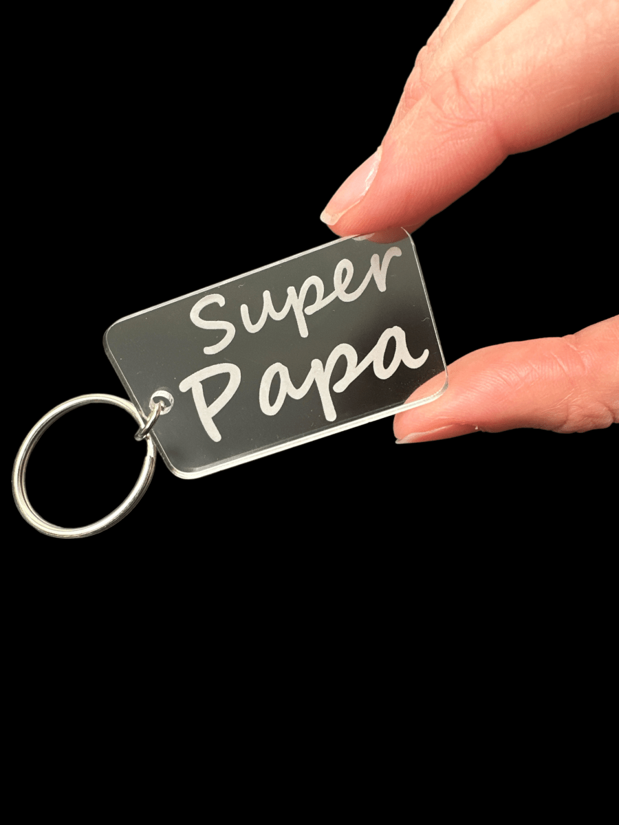 Super papa sleutelhanger houtlook of plexiglas - Laserboertje